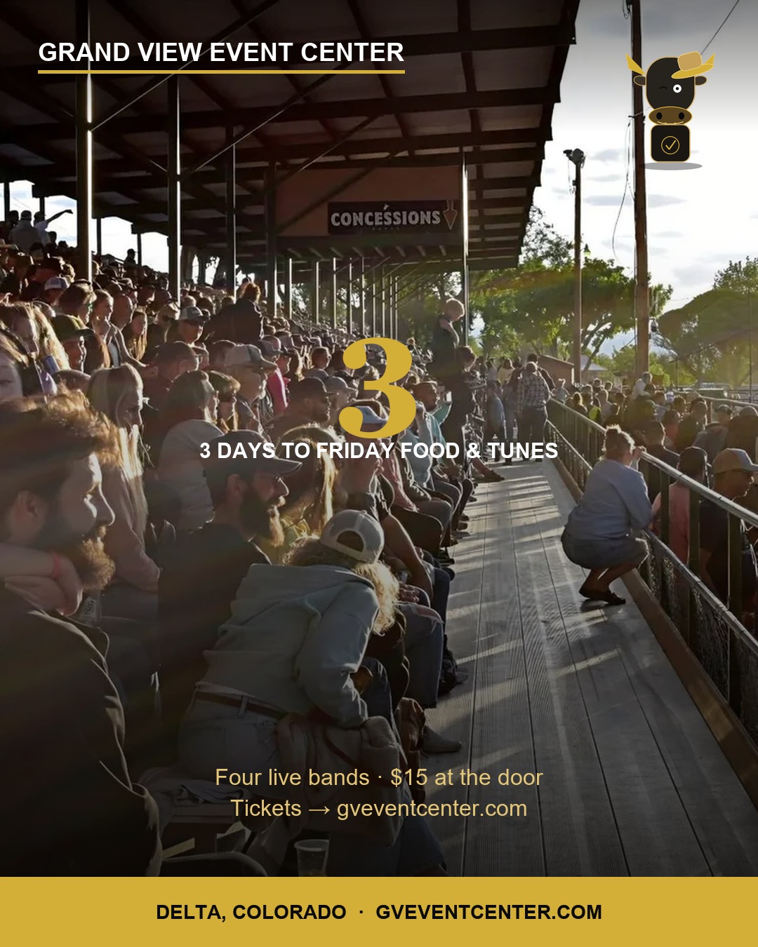 3 days to go countdown card, packed grandstands