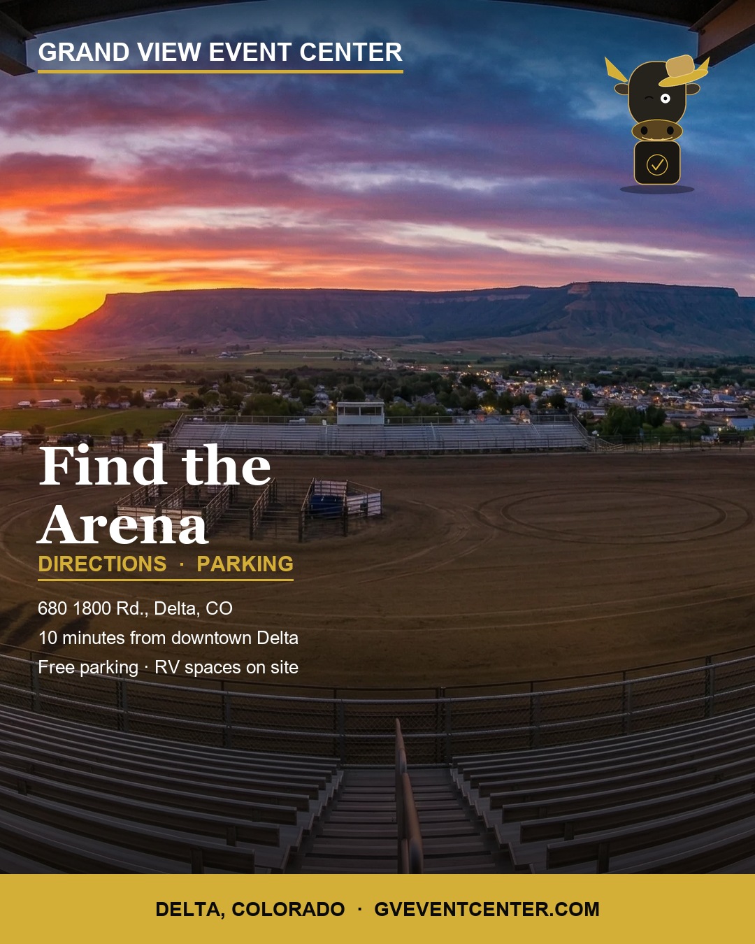 Find the Arena venue and location card with directions and parking, arena and Grand Mesa