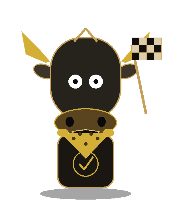 Rowdy in a polka-dot bandana holding a checkered flag — demolition derby look